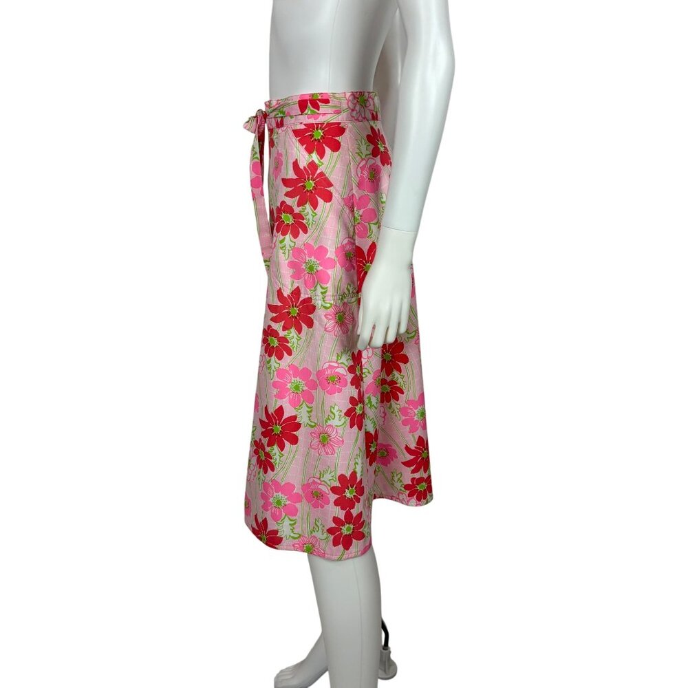 Vintage 70s Wrap Skirt Womens M Neon Pink Red Floral Print Liza by Lilly Pulitze - Picture 6 of 9